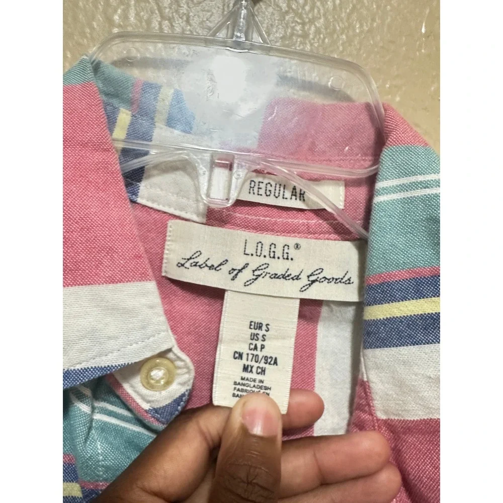L.O.G.G. Mens‎ Striped Button Down Shirt Long Sleeve Pink Blue White Casual